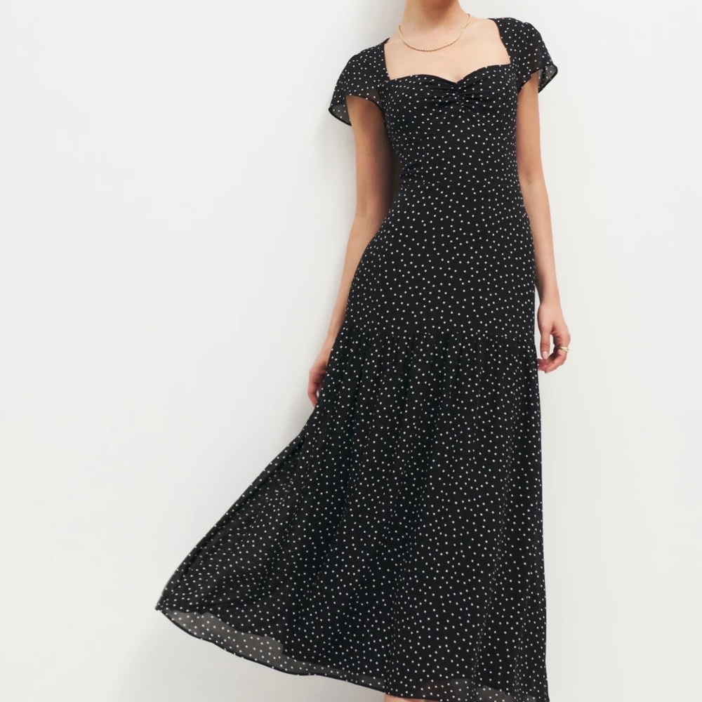 Reformation Black and White Polka Dot Maxi Dress